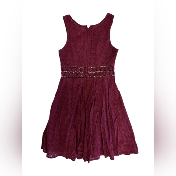 Free People EUC Burgundy Skater Dress Lace Daisy Overlay Mini Size 4 - Picture 7 of 12